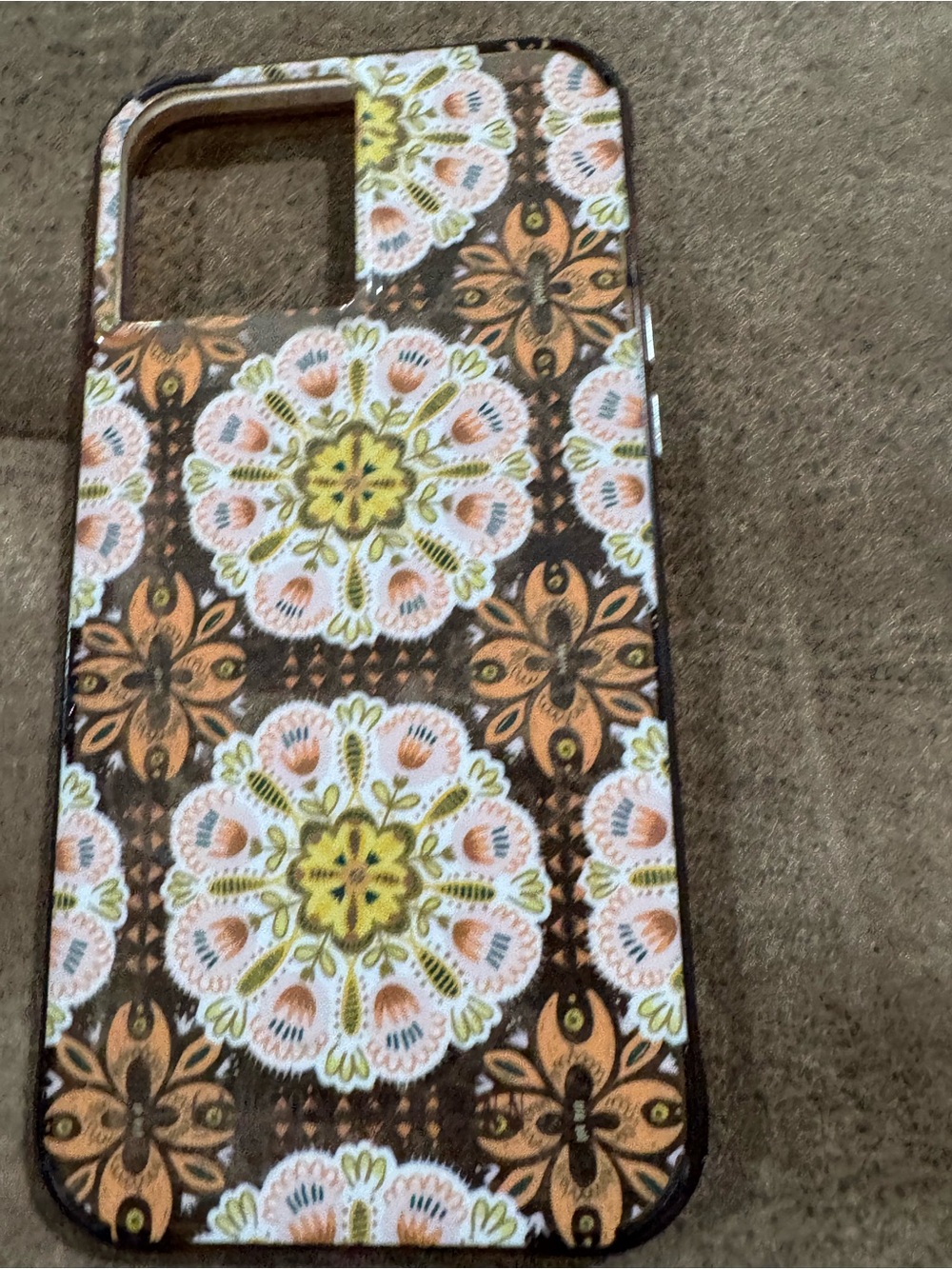 Decorative Floral Phone Case - Brown & Cream Pattern